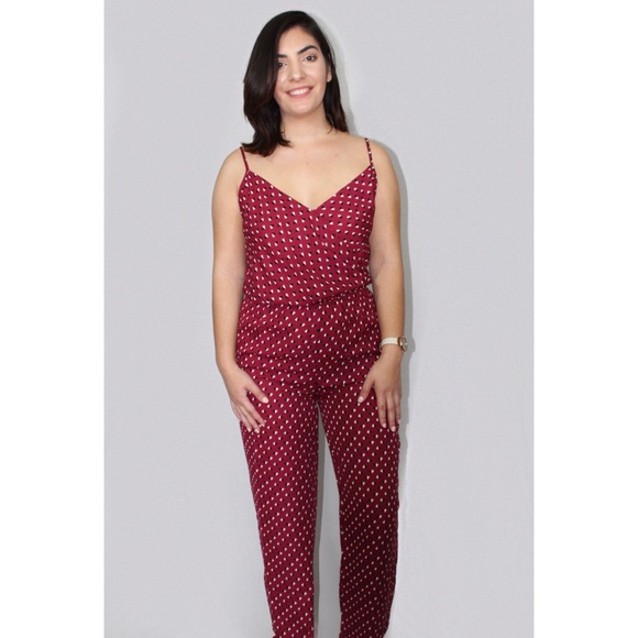 Wine Jumpsuit with Geometric Pattern - Picture 2 of 4
